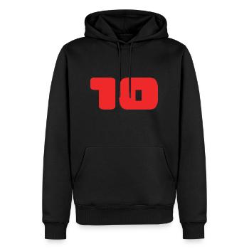10. 10 ANS. 10e ANNIVERSAIRE. ANNIVERSAIRE 10 ANS. - Sweat à capuche Premium bio Homme - noir - Devant - Nico (187cm)