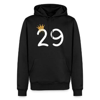 29 - Männer Premium Bio Hoodie - Schwarz - Vorne - Nico (187cm)