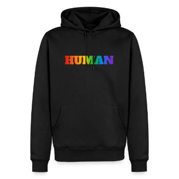 HUMAIN LGBT - Sweat à capuche Premium bio Homme - noir - Devant - Nico (187cm)