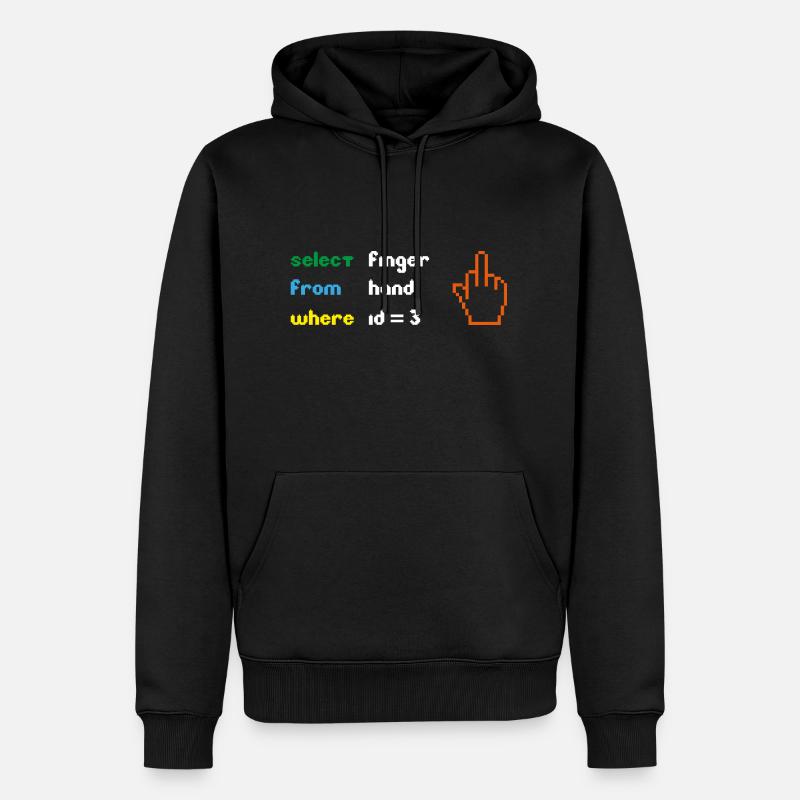 Lustige SQL-Abfrage: 8-Bit-Mittelfinger für Geeks - Männer Premium Bio Hoodie - Schwarz