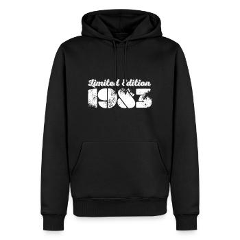 1983 40e anniversaire - Sweat à capuche Premium bio Homme - noir - Devant - Nico (187cm)