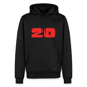 20. 20 ANS. 20e ANNIVERSAIRE. ANNIVERSAIRE 20 ANS. - Sweat à capuche Premium bio Homme - noir - Devant - Nico (187cm)