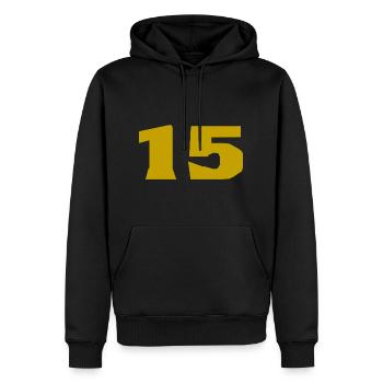 15. 15 ANS. 15e ANNIVERSAIRE. ANNIVERSAIRE 15 ANS. - Sweat à capuche Premium bio Homme - noir - Devant - Nico (187cm)