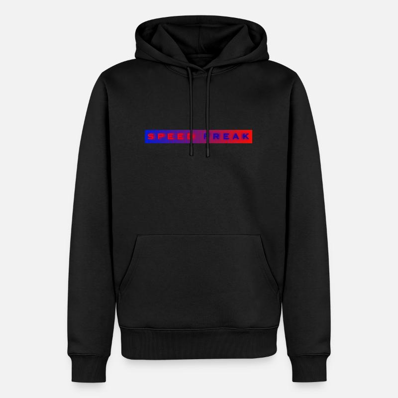Speed Freak mit blau roter Hintergrund - Männer Premium Bio Hoodie - Schwarz