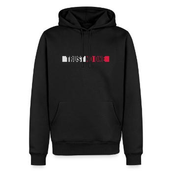 trust no one Zitat - Männer Premium Bio Hoodie - Schwarz - Vorne - Nico (187cm)