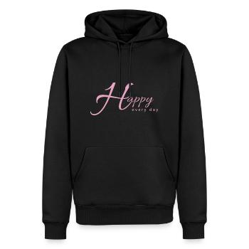 Glücklich - Männer Premium Bio Hoodie - Schwarz - Vorne - Nico (187cm)
