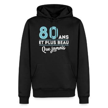 Cadeau anniversaire homme 80 ans et plus beau que - Sweat à capuche Premium bio Homme - noir - Devant - Nico (187cm)
