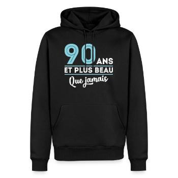 Cadeau anniversaire homme 90 ans et plus beau que - Sweat à capuche Premium bio Homme - noir - Devant - Nico (187cm)