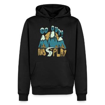 Sortez et jouez lettrage à la main des montagnes avec la nature - Sweat à capuche Premium bio Homme - noir - Devant - Nico (187cm)