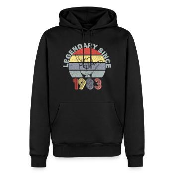 1983| Vintage Legendär seit 1983 Jubiläum - Männer Premium Bio Hoodie - Schwarz - Vorne - Nico (187cm)