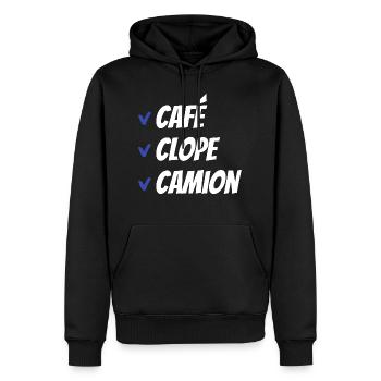 Café clope camion - Sweat à capuche Premium bio Homme - noir - Devant - Nico (187cm)