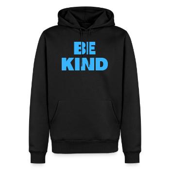 Sei freundlich - Christliche Zitate - Männer Premium Bio Hoodie - Schwarz - Vorne - Nico (187cm)