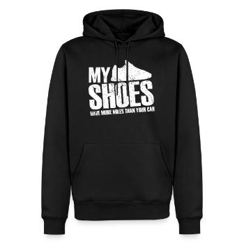 Meine Schuhe haben mehr Kilometer als Ihr Auto | Für Runne - Männer Premium Bio Hoodie - Schwarz - Vorne - Nico (187cm)