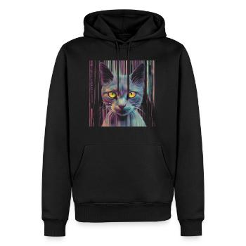 Katze Glitch - Männer Premium Bio Hoodie - Schwarz - Vorne - Nico (187cm)