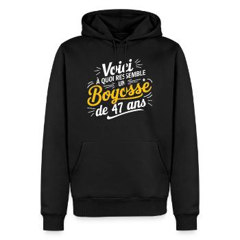 Bogosse de 47 Ans - Sweat à capuche Premium bio Homme - noir - Devant - Nico (187cm)