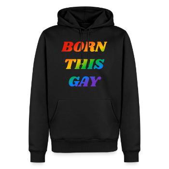 Né ce texte arc-en-ciel gay - Sweat à capuche Premium bio Homme - noir - Devant - Nico (187cm)
