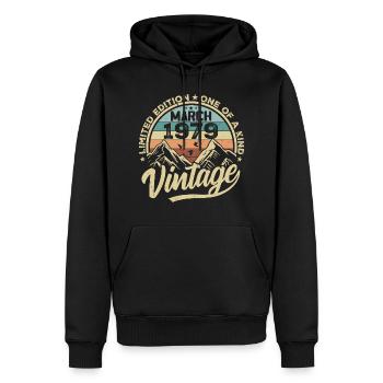 Mars 1979 Anniversaire - Millésime Mars 1979 - Sweat à capuche Premium bio Homme - noir - Devant - Nico (187cm)