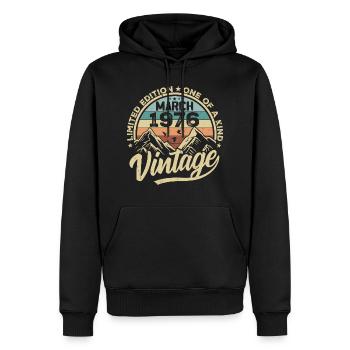 Mars 1976 Anniversaire - Né en mars 1976 - Sweat à capuche Premium bio Homme - noir - Devant - Nico (187cm)