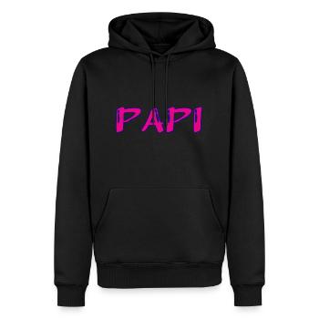PAPY. FÊTE DES PÈRES. BONNE FÊTE PAPY. JE T'AIME. - Sweat à capuche Premium bio Homme - noir - Devant - Nico (187cm)