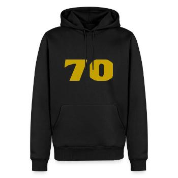 70. 70 ANS. 70e ANNIVERSAIRE. ANNIVERSAIRE 70 ANS. - Sweat à capuche Premium bio Homme - noir - Devant - Nico (187cm)