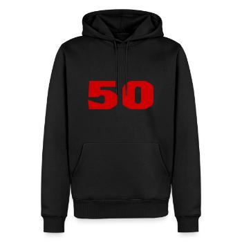 50. 50 JAHRE. 50-JÄHRIGES JUBILÄUM. 50-JÄHRIGES JUBILÄUM. - Männer Premium Bio Hoodie - Schwarz - Vorne - Nico (187cm)