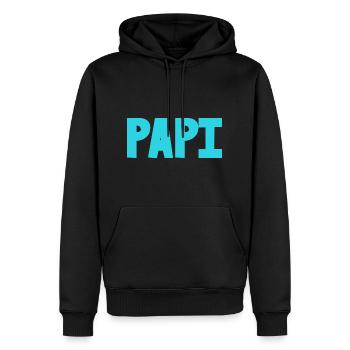 PAPY. FÊTE DES PÈRES. BONNE FÊTE PAPY. JE T'AIME. - Sweat à capuche Premium bio Homme - noir - Devant - Nico (187cm)