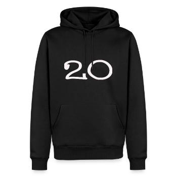 20. 20 JAHRE. 20-JÄHRIGES JUBILÄUM. 20-JÄHRIGES JUBILÄUM. - Männer Premium Bio Hoodie - Schwarz - Vorne - Nico (187cm)