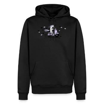 Italian 60s Motorroller mit Einhorn + Sterne - Männer Premium Bio Hoodie - Schwarz - Vorne - Nico (187cm)
