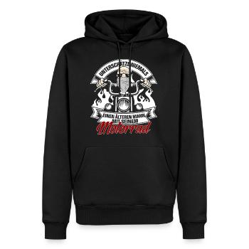 Alter Mann und Motorrad - Männer Premium Bio Hoodie - Schwarz - Vorne - Nico (187cm)