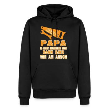 wenn papa es nicht reparieren kann, dann sind wir - Männer Premium Bio Hoodie - Schwarz - Vorne - Nico (187cm)