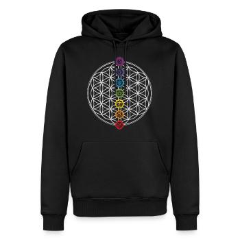 Fleur de Vie & Chakras - Sweat à capuche Premium bio Homme - noir - Devant - Nico (187cm)