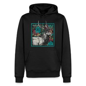 Cerf, cerf, élan, bois, animal, forêt, animal, forêt, cadeau - Sweat à capuche Premium bio Homme - noir - Devant - Nico (187cm)
