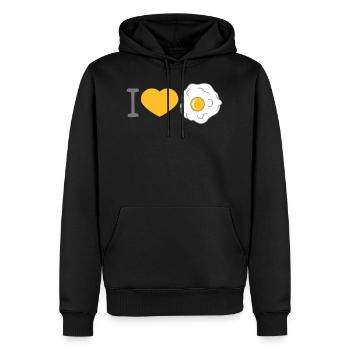 j'aime coeur amour oeuf au plat cuisiner frire nourriture oeuf - Sweat à capuche Premium bio Homme - noir - Devant - Nico (187cm)