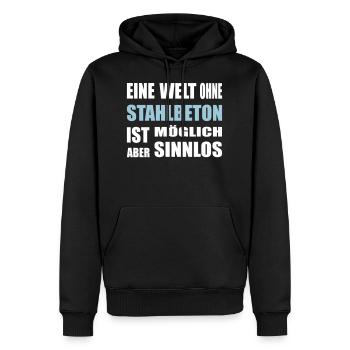 Béton, béton armé, pour ouvriers du bâtiment, ciment, construction - Sweat à capuche Premium bio Homme - noir - Devant - Nico (187cm)