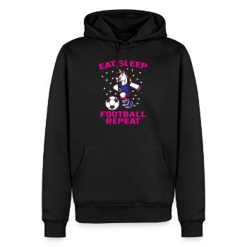 Einhorn das Fußball spielt - Männer Premium Bio Hoodie - Schwarz - Vorne - Nico (187cm)