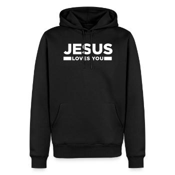 Jesus loves you tshirt god buddha christianity - Men’s Premium Organic Hoodie - black - Front - Nico (187cm)