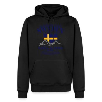 Schweden - Sweden - Elk - Elch - Wandern - Männer Premium Bio Hoodie - Schwarz - Vorne - Nico (187cm)