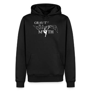 gravity is a myth / Schwerkraft ist ein Mythos - Männer Premium Bio Hoodie - Schwarz - Vorne - Nico (187cm)