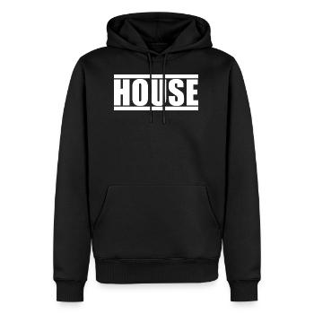 House Music Logo - Männer Premium Bio Hoodie - Schwarz - Vorne - Nico (187cm)