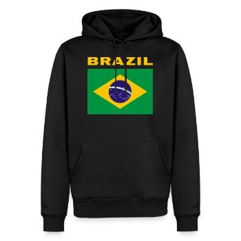 Drapeau brésilien Brésil Bandeira Fier Brasileno - Sweat à capuche Premium bio Homme - noir - Devant - Nico (187cm)
