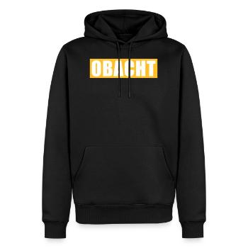 Obacht/Achtung - Männer Premium Bio Hoodie - Schwarz - Vorne - Nico (187cm)