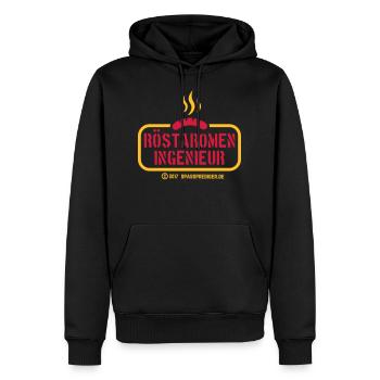 Grillsprüche-Design Röstaromeningenieur - Männer Premium Bio Hoodie - Schwarz - Vorne - Nico (187cm)