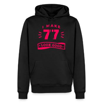77e anniversaire en disant une drôle de devise - Sweat à capuche Premium bio Homme - noir - Devant - Nico (187cm)