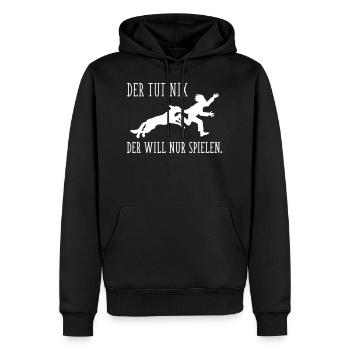 Der tut nix der will nur spielen - 1C Farbwechsel - Männer Premium Bio Hoodie - Schwarz - Vorne - Nico (187cm)