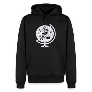 See The World - Männer Premium Bio Hoodie - Schwarz - Vorne - Nico (187cm)