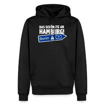 BERLIN DAS SCHÖNSTE AN HAMBURG - Männer Premium Bio Hoodie - Schwarz - Vorne - Nico (187cm)