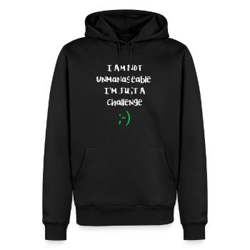 Ich bin nicht unüberschaubar, nur eine Herausforderung. Komisch - Männer Premium Bio Hoodie - Schwarz - Vorne - Nico (187cm)