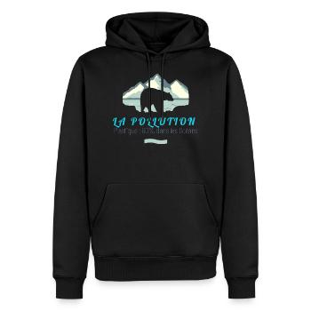 LA POLLUTION - Sweat à capuche Premium bio Homme - noir - Devant - Nico (187cm)