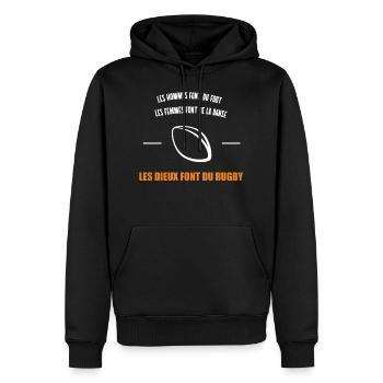 Les dieux font du rugby - Sweat à capuche Premium bio Homme - noir - Devant - Nico (187cm)