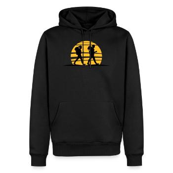 WANDERN Wanderer Sonne - Männer Premium Bio Hoodie - Schwarz - Vorne - Nico (187cm)